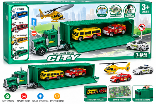 Container Truck Adventure Playset – Fire Rescue, City & Construction