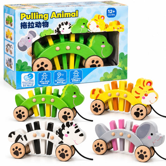 Wooden Pull-Along Animal Toy – 4 Designs