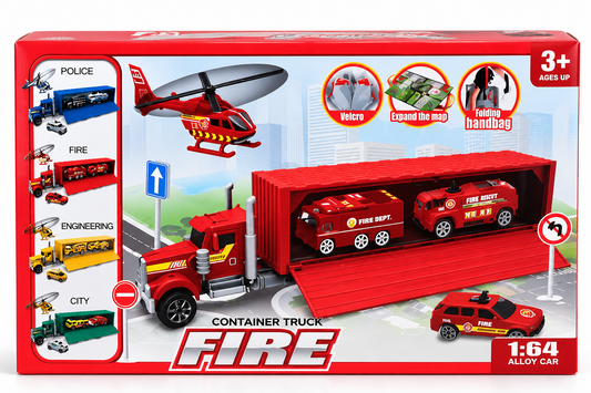 Container Truck Adventure Playset – Fire Rescue, City & Construction