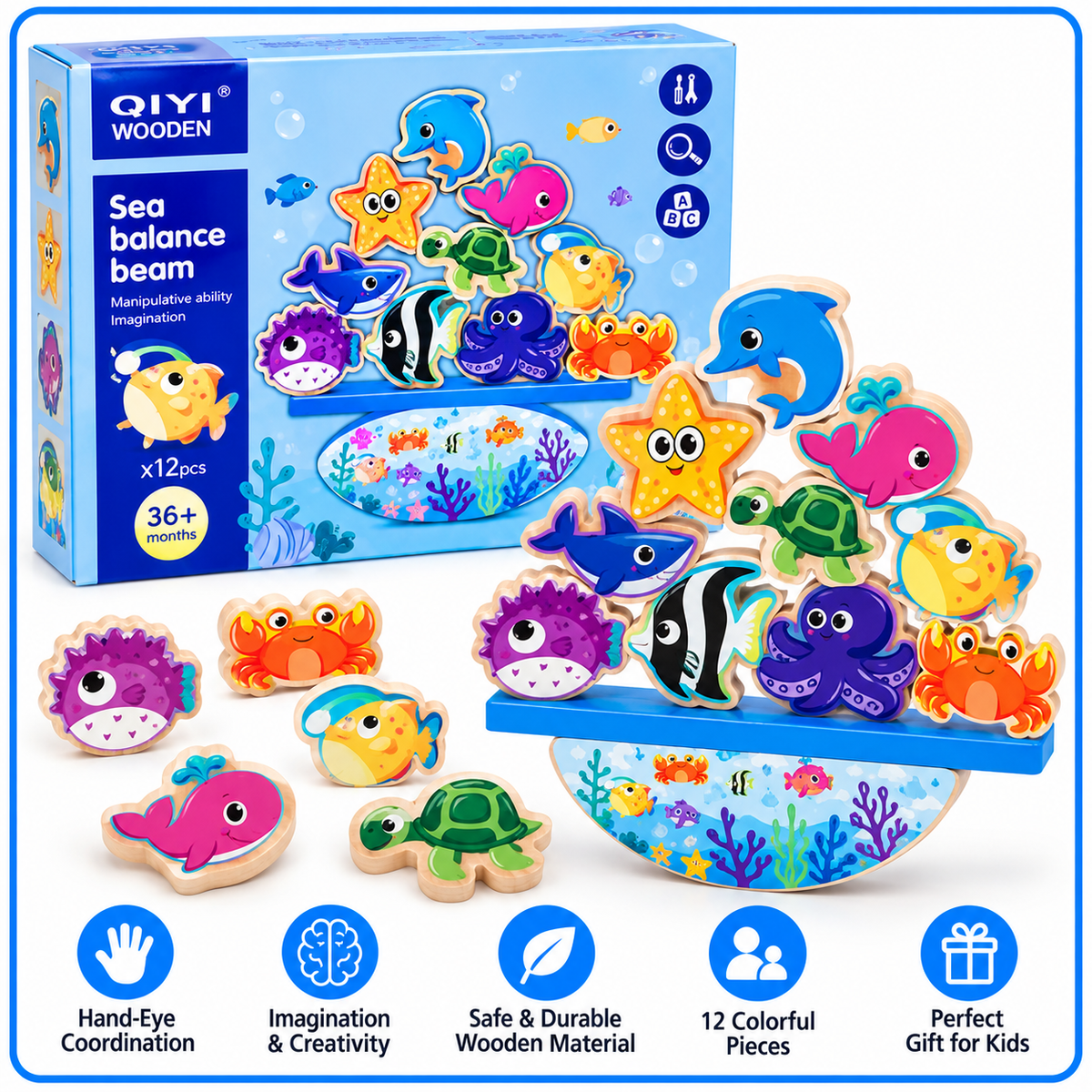 Wooden Balance Beam Toy – Sea & Castle Themes