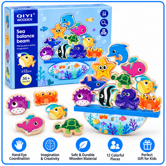 Wooden Balance Beam Toy – Sea & Castle Themes