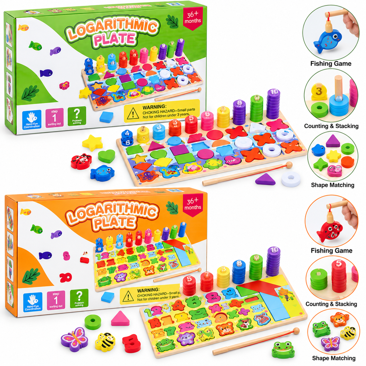 Wooden Educational Board – Counting, Shapes & Fishing Game