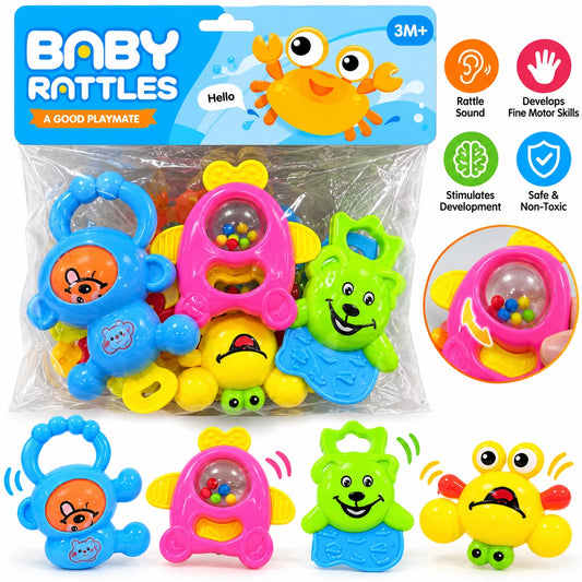 Baby Animal Rattles Set – Colorful Sensory Toys