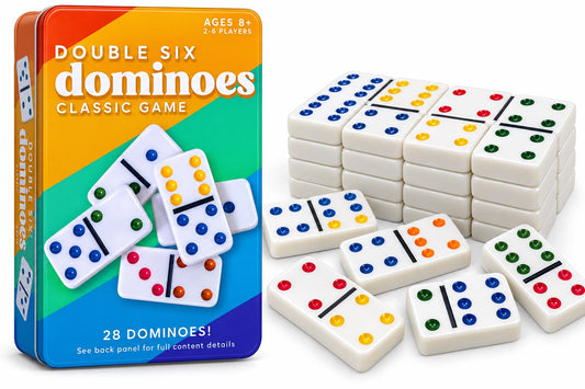 Colorful Double Six Dominoes – Classic Family Game metal box